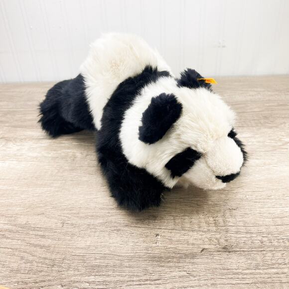 Steiff Manschli Black White Panda Bear Plush Toy Laying Down - Picture 2 of 13